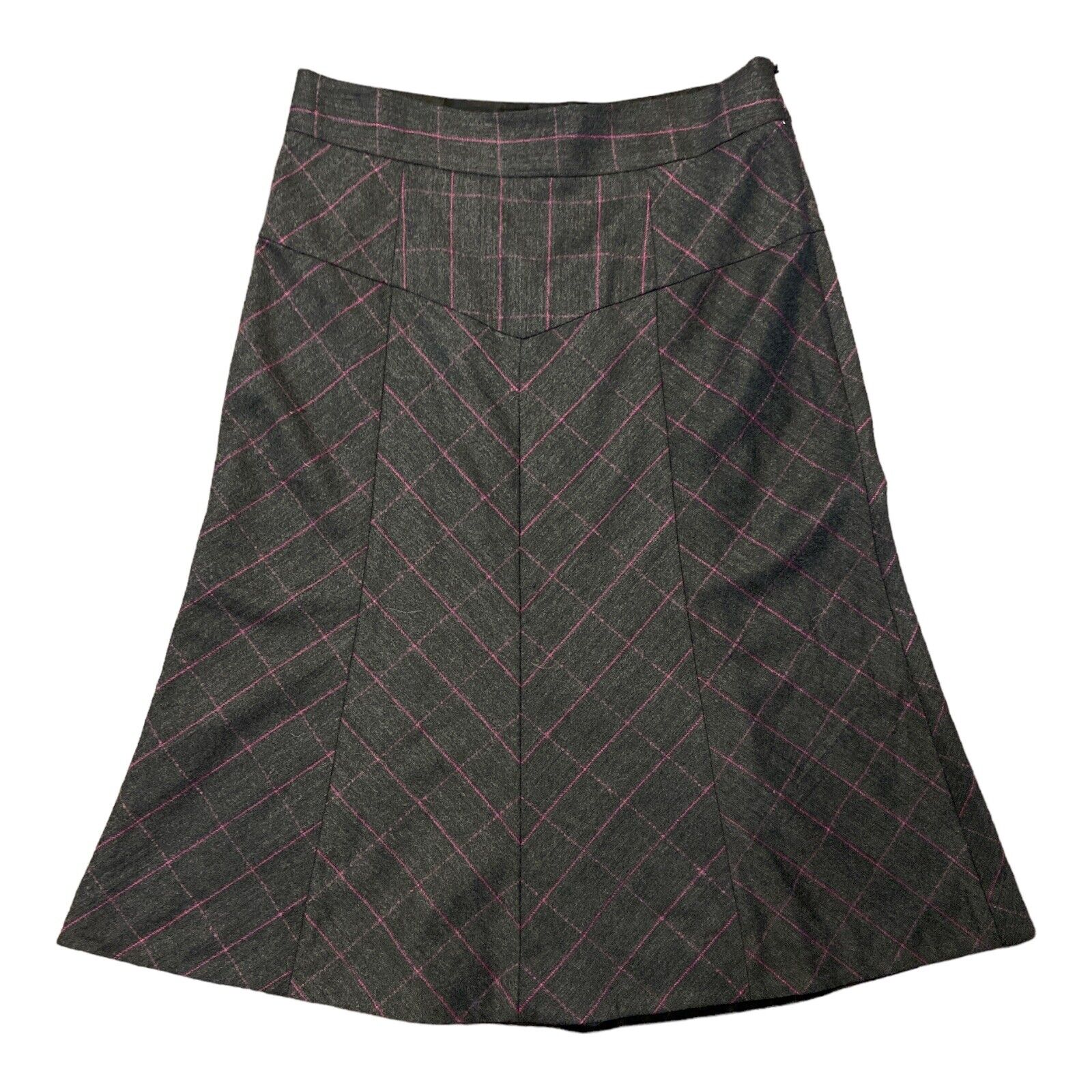 Diane Von Furstenberg Dfv Wool A Line Skirt Gray Pink Windowpane Side Zip 12